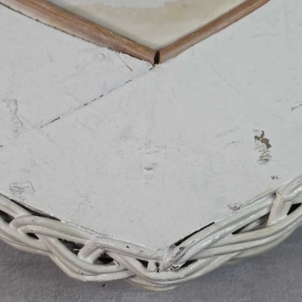 Heart White Wicker Wall Mirror Cottagecore Shabby Chic Rustic Boho 18x18